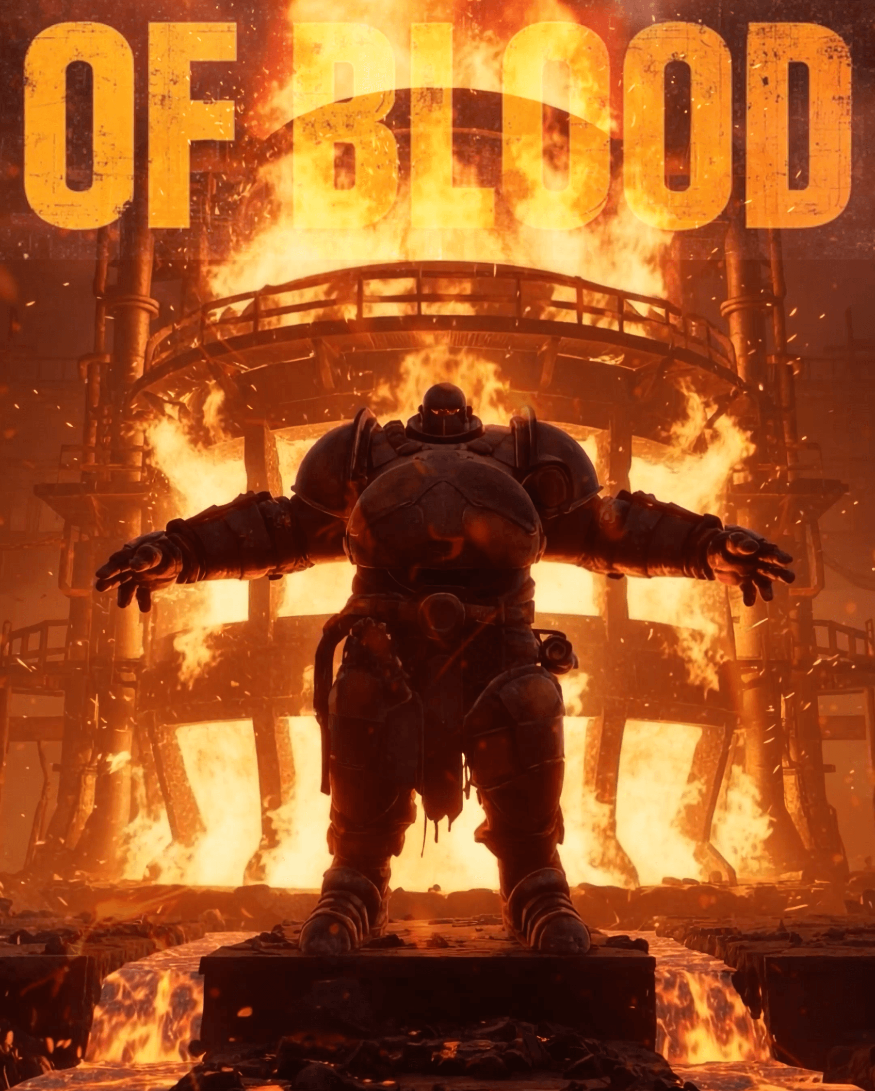 Infernal warden invoking Of Blood above the blast furnace.